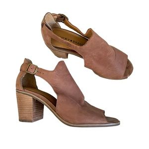Lucky Brand Kerne Leather Peep Toe Cutout Heels Tan Size 7 Bohemian